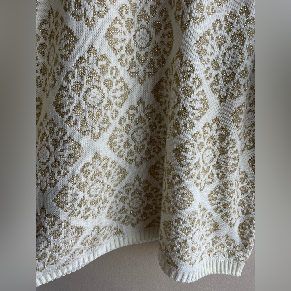 Venezia Women Crew Ivory Gold Shimmer Design Oversized Sweater Size 1X - Picture 4 of 9